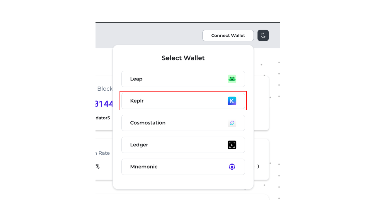 select wallet options